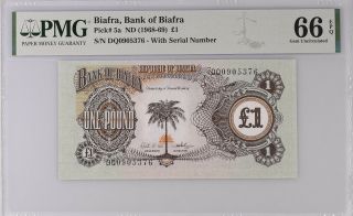 Biafra 1 Pound Nd 1968 - 1969 P 5 A Gem Unc Pmg 66 Epq