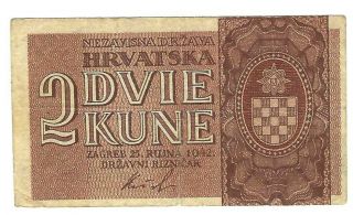 1942 Independant State Of Croatia,  2 - Dvie Kune Banknote P8