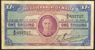 [18279] Government Of Malta Nd (1943) One Shilling (pick 16) Vf