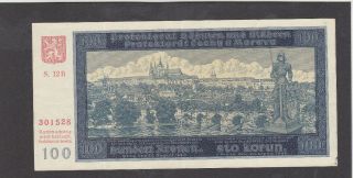 100 Korun Very Fine Banknote From Bohemia - Moravia 1940 Pick - 7 2nd Issue