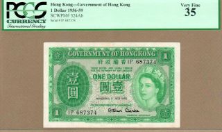 Hong Kong: 1 Dollar Banknote,  (vf Pcgs35),  P - 324ab,  01.  07.  1955,