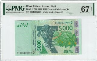 P - 417dj 2011 5000 Francs West African States / Mali,  Pmg 67epq Gem
