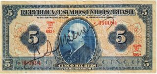 Brazil 5 Mil Reis Banknote 1925 Choice Very Fine Pick 19 - C " Handsigned "