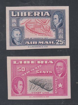 Liberia C68 - 69 Mnh Imperforate Reversed Colors Ashman Set Map