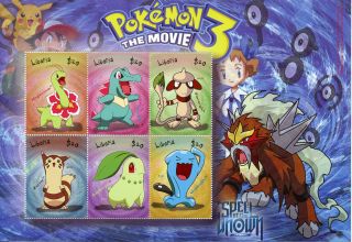Liberia 2001 Mnh Pokemon 3 The Movie Spell Of Unown 6v M/s Ii Furret Stamps