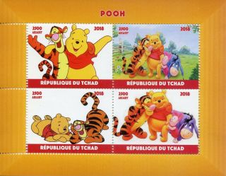 Chad Disney Stamps 2018 Mnh Winnie The Pooh Bear Tigger Eeyore Cartoons 4v M/s
