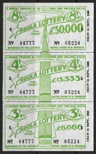 Zambia 1959 Ndola Lottery Ticket No.  44777 / 05224