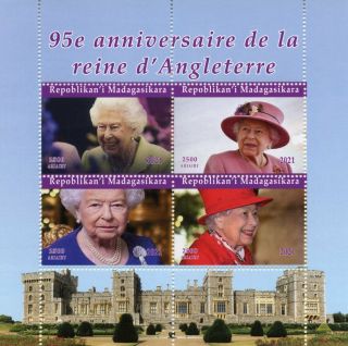 Madagascar Royalty Stamps 2021 Mnh Queen Elizabeth Ii 95th Birthday 4v M/s
