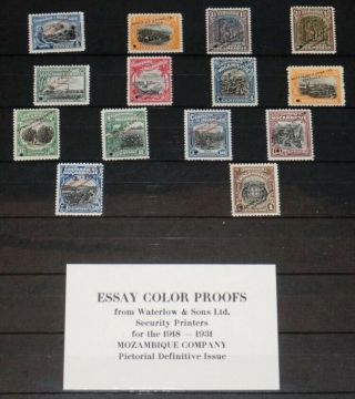 Mozambique Company Stamps Waterlow & Sons Essay Color Proofs Mnh Set 1931