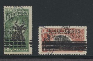 Liberia O111b,  O112d 1920 Overprint Double Print Errors