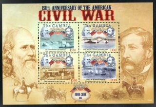 The Gambia - U.  S.  Civil War Set Of 3 Souvenir Sheets Vf Mnh See Scans
