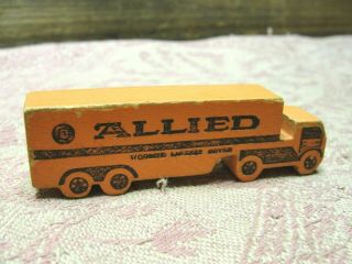 Vintage 3 " Solid Wood Block Toy Allied Moving Truck Tractor Trailer