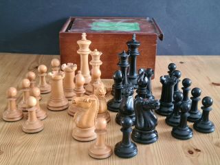 Antique 3.  5” Staunton Chess Set By Jaques London With Box