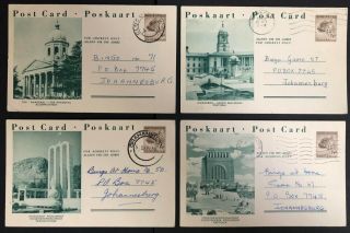 South Africa 1958 Pictorial Postcards X 4 Cancelled To Johannesburg