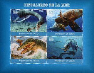 Chad 2018 Cto Aquatic Water Dinosaurs 4v M/s Stamps