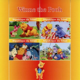 Chad Disney Stamps 2021 Cto Winnie The Pooh Bear Piglet Eeyore Cartoons 4v M/s