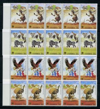 Weeda Zambia 196 - 199 Vf Mnh Strips Of 5 And Blocks Of 15,  1979 Issue Cv $33,