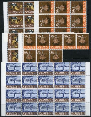 Weeda Zambia 47 - 49 Vf Mnh Large Blocks,  1968 Issue Cv $99