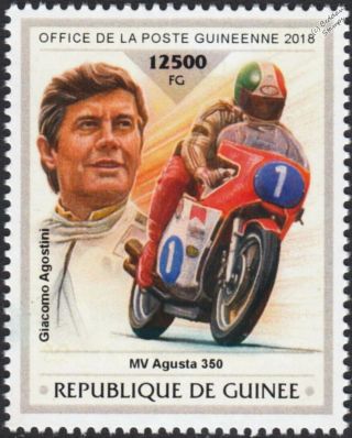 Giacomo Agostini Mv Agusta 350 Grand Prix Motorcycle Motorbike Stamp 2018 Guinea