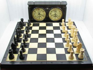 Jantar Amber Ochz Vintage Ussr Russian Tournament Black Chess Clock,  Chessboard