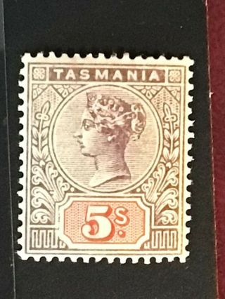 Tasmania - Australia Stamp Qv 1897 5/ - Lilac & Red Mh