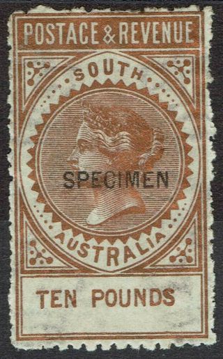 South Australia 1886 Qv Postage & Revenue 10 Pounds Specimen Perf 11.  5 - 12.  5