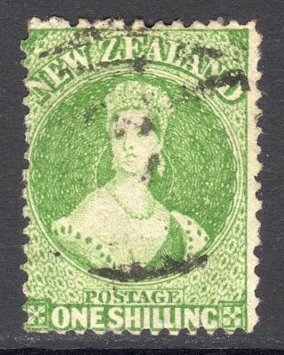 Zealand 1864 - 71 Ffq 1s Yellow - Green Wmk Star P12½ U,  Sg 125 Cat £120