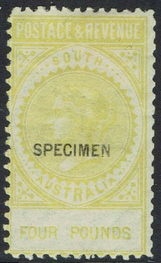 South Australia 1886 Qv Postage & Revenue 4 Pounds Specimen Perf 10