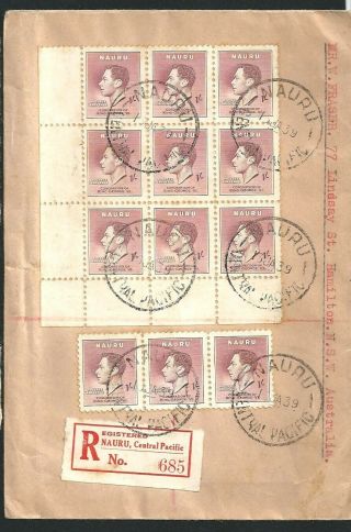 1939 Registered Cover Nauru Central Pacific Postmark To Australia 1/ - Kg 9 Block