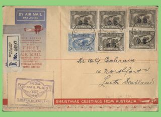 Australia 1931 First Flight Cover To England With 5 X 6d O.  S.  Overprints
