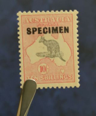 Australia Kangaroo Stamp of 10 Shillings and 1 Pound Specimen Hinged. 3