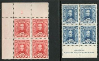 Australia 1930 Sturt Pair In M N H 4 - Blocks,  Plate And Imprint
