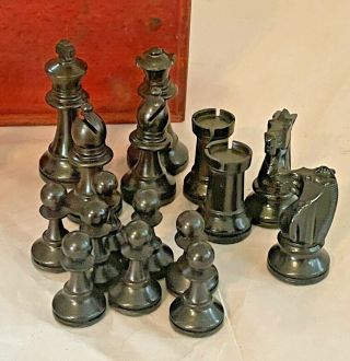 Antique Carved Wood Chess Set in Red Slide - Top Box 3