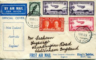 Zealand 1935 Kgv Jubilee Airmail Cover To England