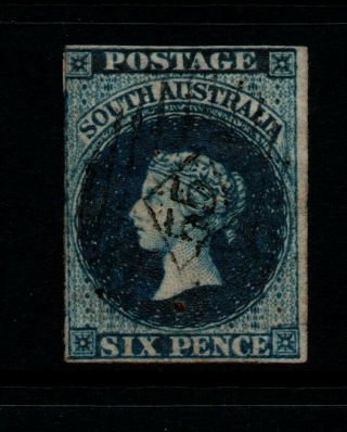 South Australia 1855 Qv Sg3 6d Deep Blue Imperf Fu