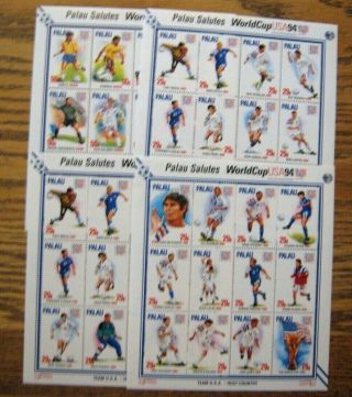 Palau Salutes The World Cup Usq " 94,  3 Different Souvenir Stamp Sheets Mnh