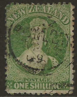 Zealand 1864 - 71 Sg125 1s Yellow Green Qv Chalon Fine Dunedin Cds