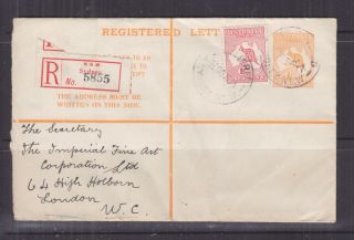 Australia,  Registered Letter Envelope,  1913 4d.  Kangaroo.  Re 3,  1d.  Added,  Sydney
