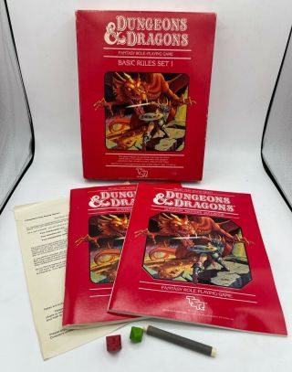 Dungeons And Dragons Red Box Basic Rules Set 1,  1983,  With 2 Dice And 1 Crayon