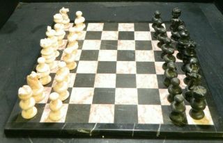 Vintage Black & Pink Marble Chess Set & Board (14 " X 14 ") 2.  88 " King