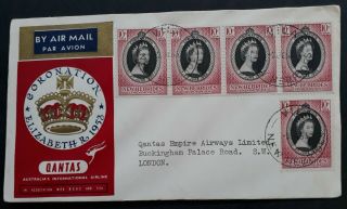 1953 Hebrides Coronation Of Qe2 Qantas Airmail To London Fdc Ties 5 Stamps