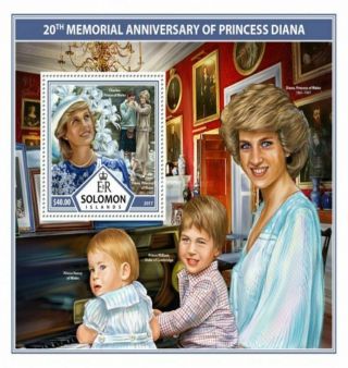 Solomon Islands 2017 20th Memorial Anniversary Of Princess Diana Minisheet & S/s