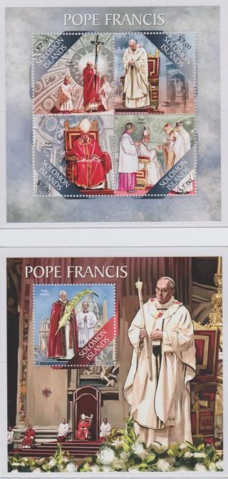 Solomon Islands 2013 Pope Francis 2 Stamp Sheetlets Um