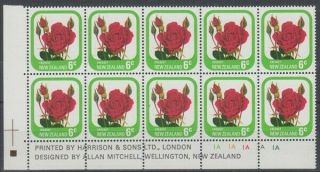 Zealand 1975 6c Rose Plate Block Perf