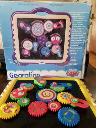 Tomy Gearation Mechanical Rotating 10 Gears Magnets 2 Speeds Board 1997 -