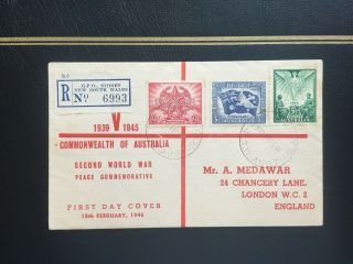 Australia - 1946 Peace Set On Illustrated Registered First Day Cover To London