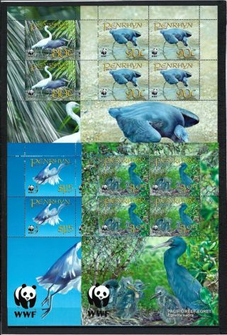 Penrhyn 2008 Sc 468 - 71 Wwf - Pacific Reef Egret Mnh Sheets Of Four Set $23.  00,
