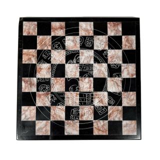 Small Stone Marble And Onyx Chess Set Aztec Mayan Design 32 Piece Hand Carved.