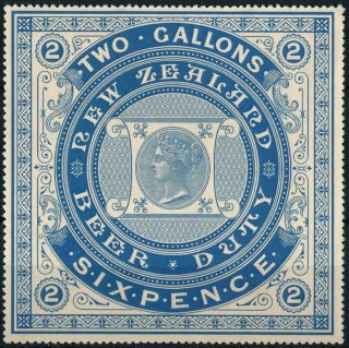 Zealand 1880,  Qv,  6d Values,  Forgery Um/nh Beer Duty Revenue Stamp.  K692