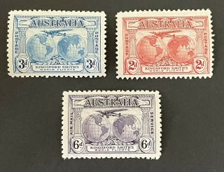 Australia 1931.  Set Of 3 Stamps Kingsford Smith Flights.  2d,  3d & 6d.  (mh)